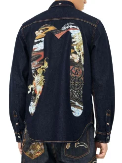 Camicia in denim con stampa Hakutaku Daicock vestibilità regolare