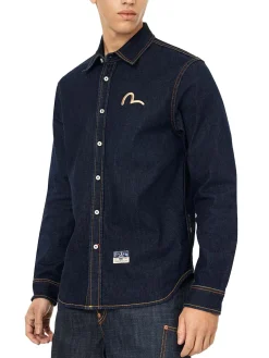 Camicia in denim con stampa Hakutaku Daicock vestibilità regolare