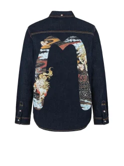 Camicia in denim con stampa Hakutaku Daicock vestibilità regolare