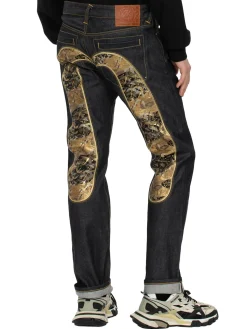 Crane Embrodiery Brocade Daicock Regular Straight Fit Jeans #2008
