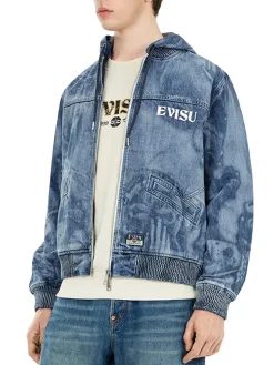 Giacca in denim con cappuccio e stampa laser Fisherman Godhead