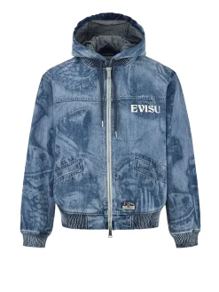 Giacca in denim con cappuccio e stampa laser Fisherman Godhead