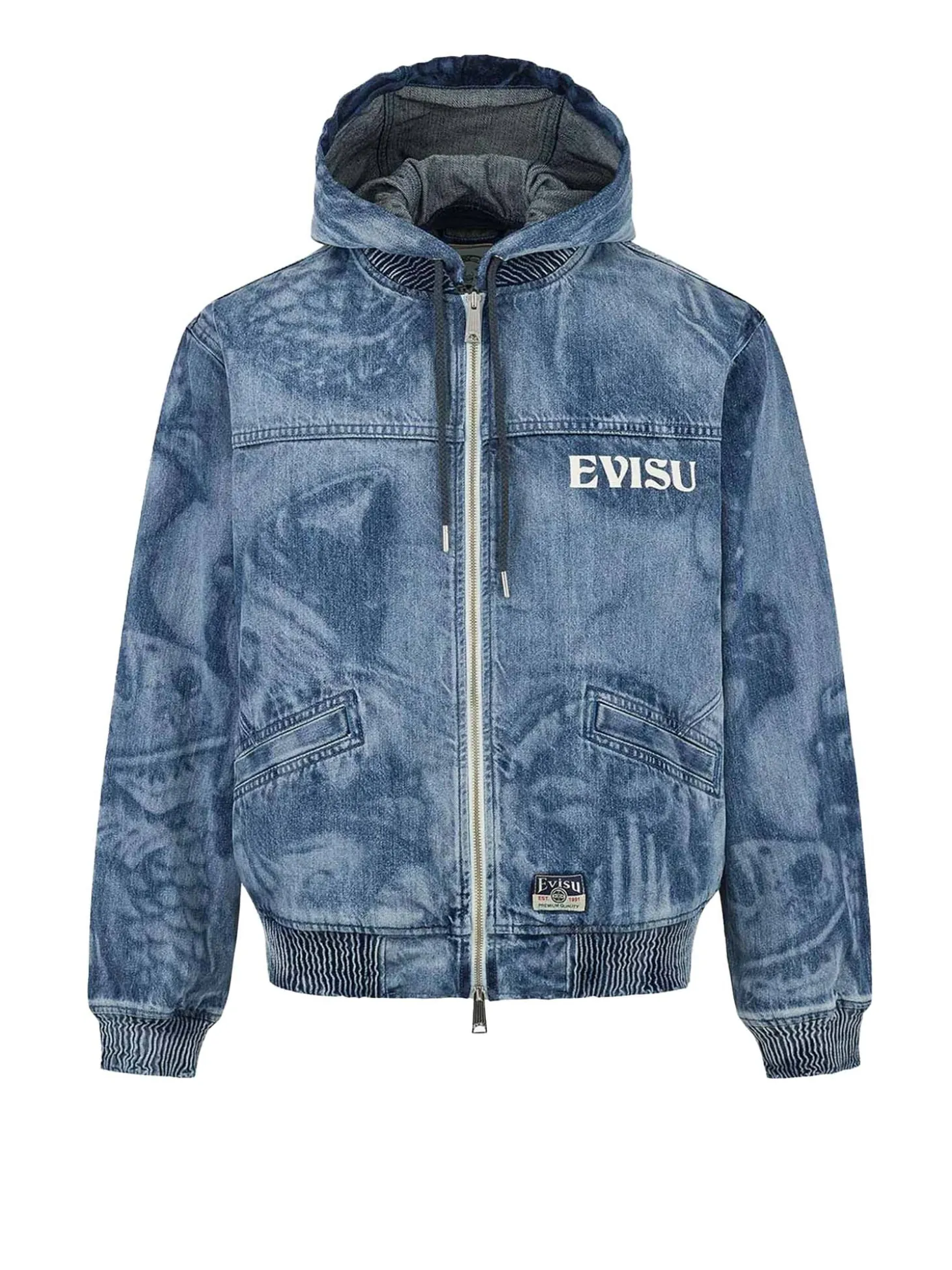 Giacca in denim con cappuccio e stampa laser Fisherman Godhead