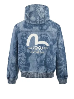Giacca in denim con cappuccio e stampa laser Fisherman Godhead