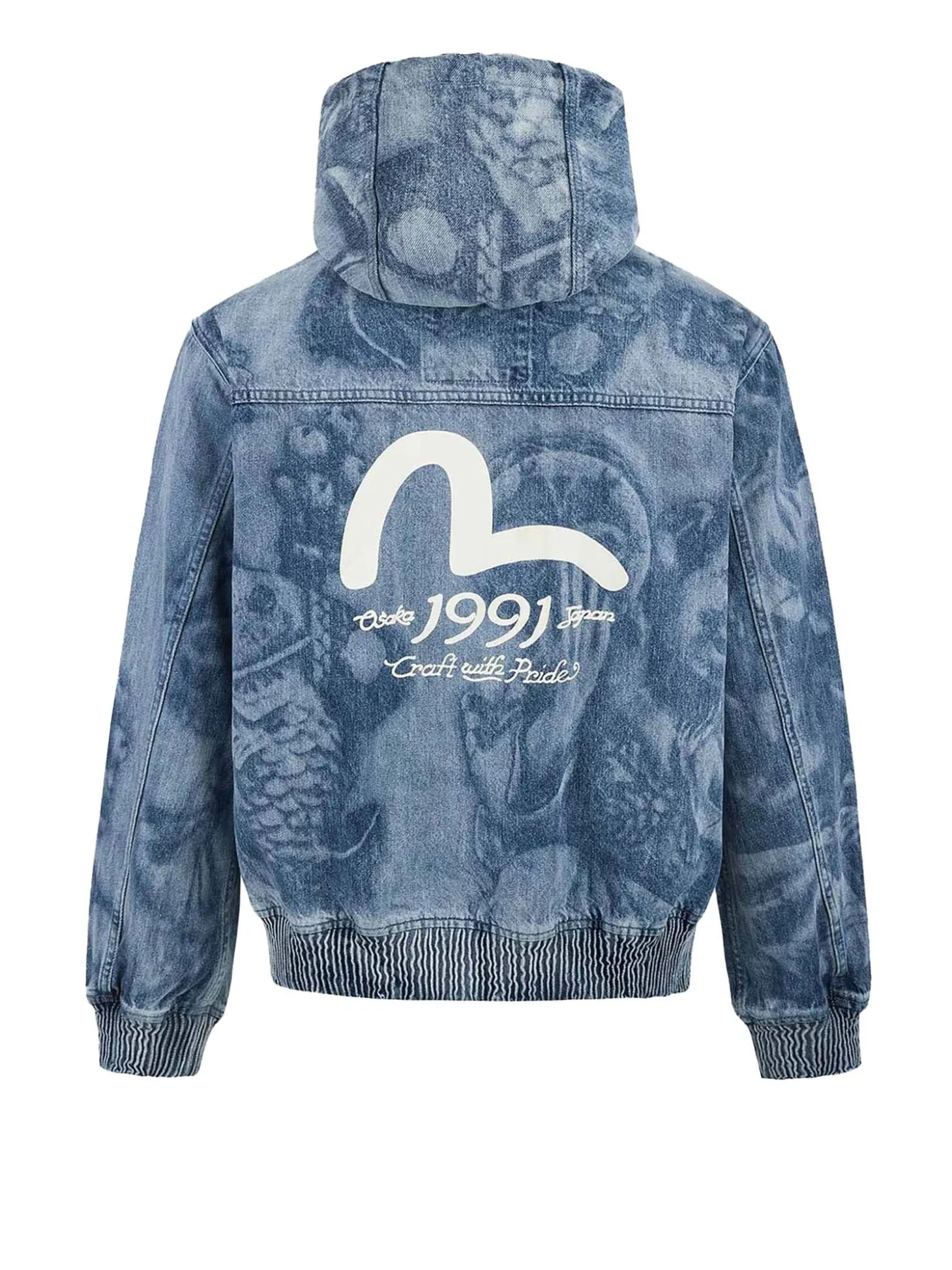 Giacca in denim con cappuccio e stampa laser Fisherman Godhead