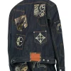 Giacca in denim regular fit con toppa in broccato e multi-tasche