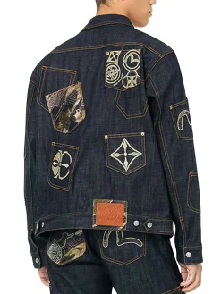 Giacca in denim regular fit con toppa in broccato e multi-tasche
