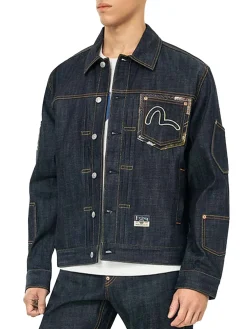 Giacca in denim regular fit con toppa in broccato e multi-tasche