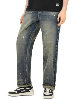 Jeans larghi vintage lavati con design a 7 tasche #2038