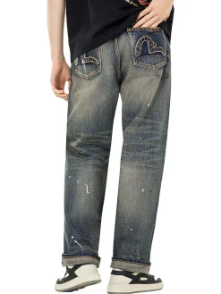 Jeans larghi vintage lavati con design a 7 tasche #2038