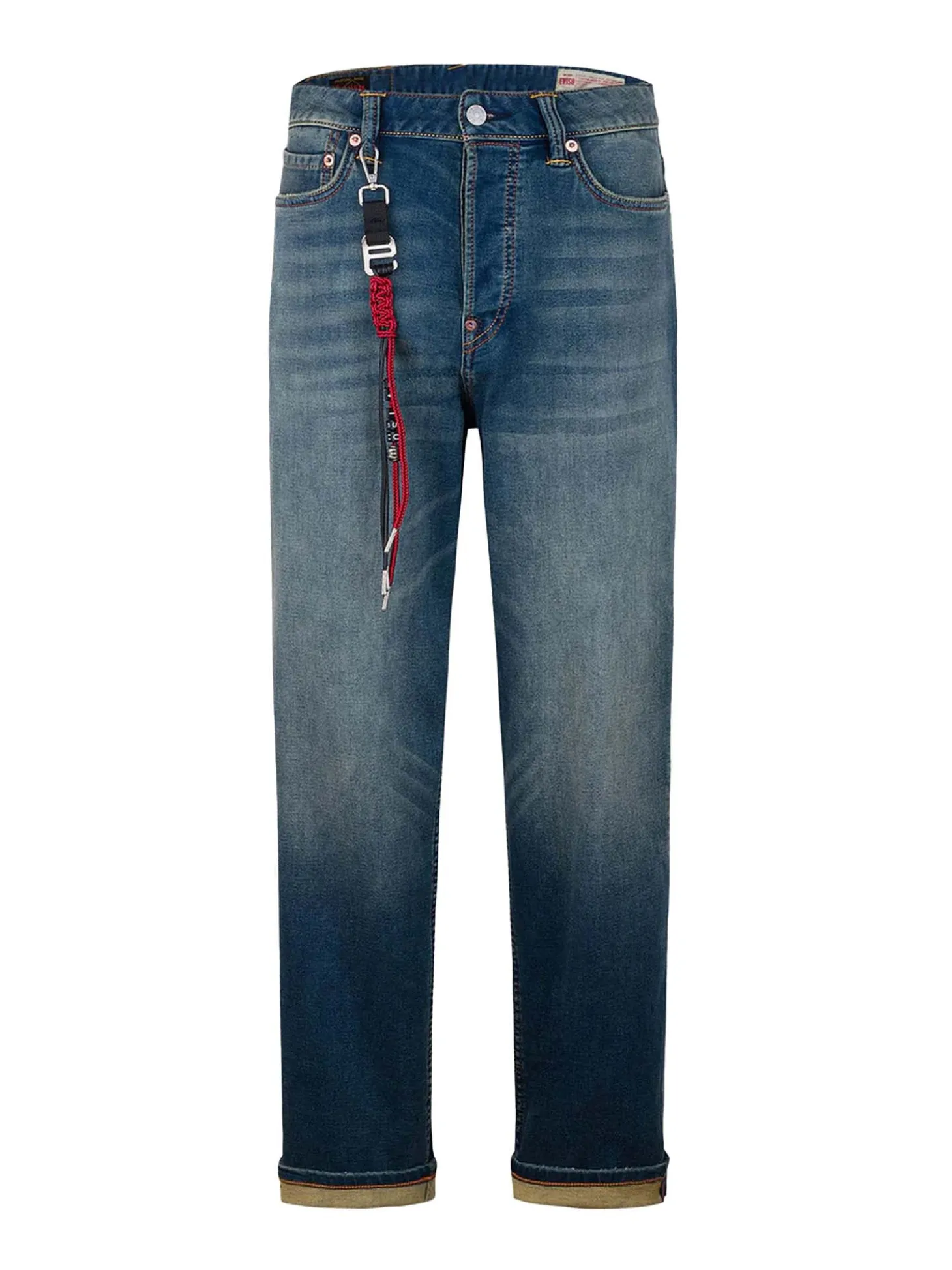 Jeans Relax Straight Fit con ricamo a gabbiano e cordino tessuto a mano 2030