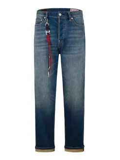 Jeans Relax Straight Fit con ricamo a gabbiano e cordino tessuto a mano 2030