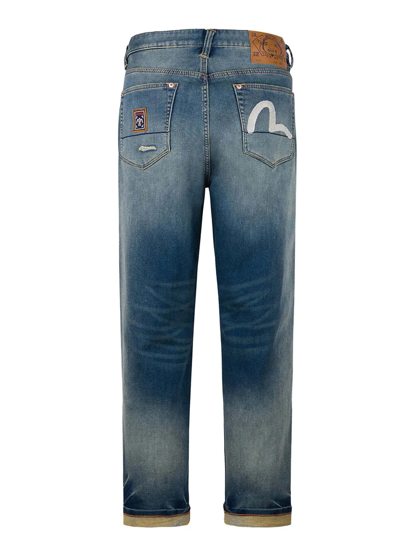 Jeans Relax Straight Fit con ricamo a gabbiano e cordino tessuto a mano 2030