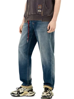 Jeans Relax Straight Fit con ricamo a gabbiano e cordino tessuto a mano 2030