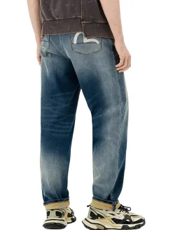 Jeans Relax Straight Fit con ricamo a gabbiano e cordino tessuto a mano 2030