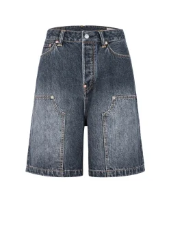 Shorts in denim oversize con tasche stampate a gabbiano