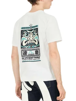 T-shirt vestibilità regolare con stampa gabbiano e totem Daruma