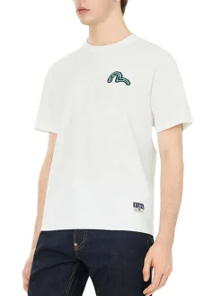 T-shirt vestibilità regolare con stampa gabbiano e totem Daruma
