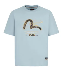 T-shirt vestibilità regolare con applicazione di gabbiano in broccato